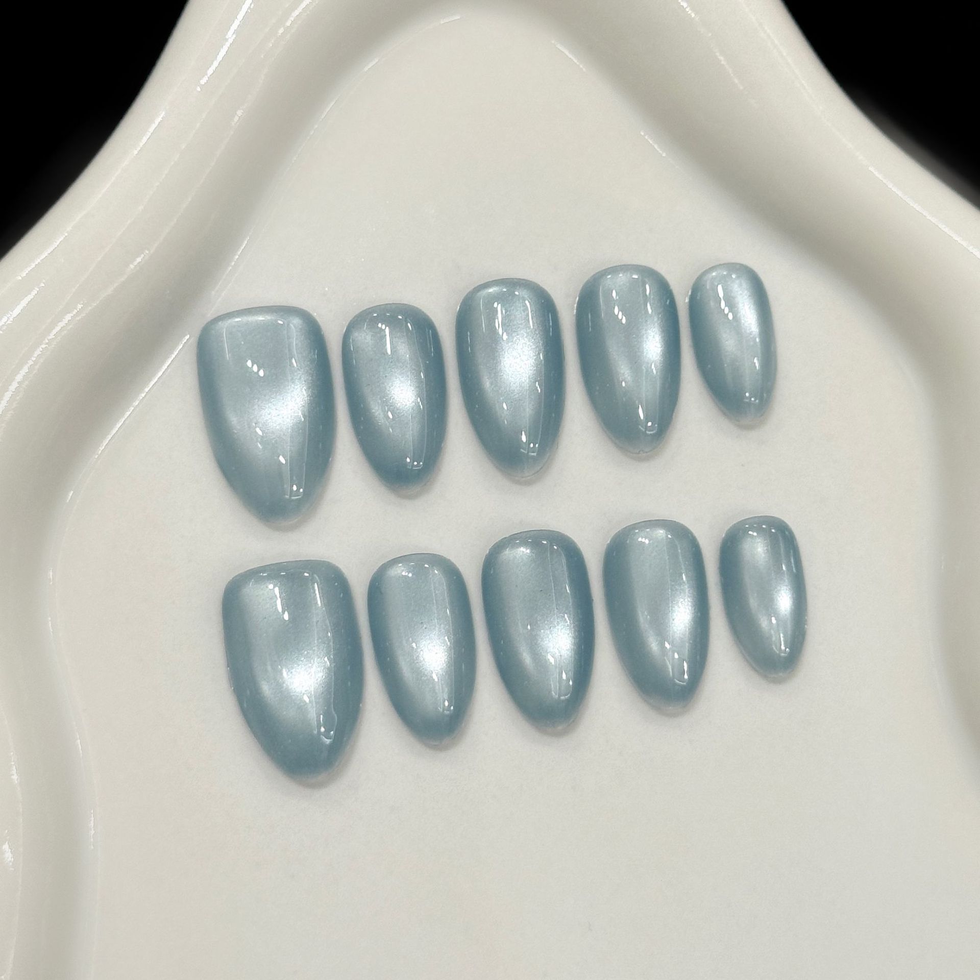 Nail Art French - 10 stuks blauwe kattenoog Franse korte