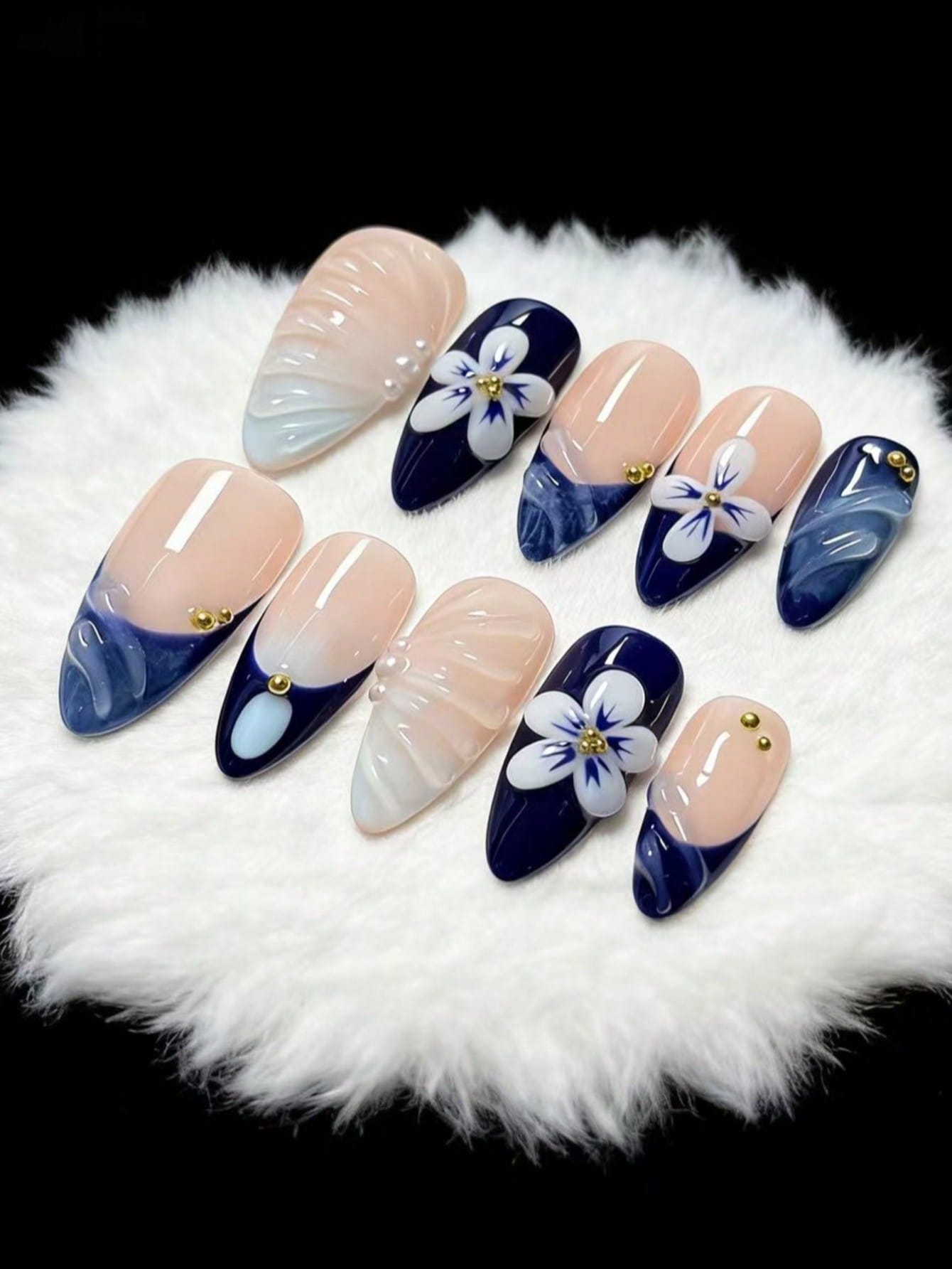 Nail Art French - 10-delige set met reliëfpatroon in de