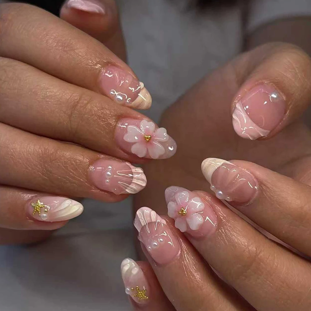 Nail Art French - 24 stuks korte ovale 3D gel