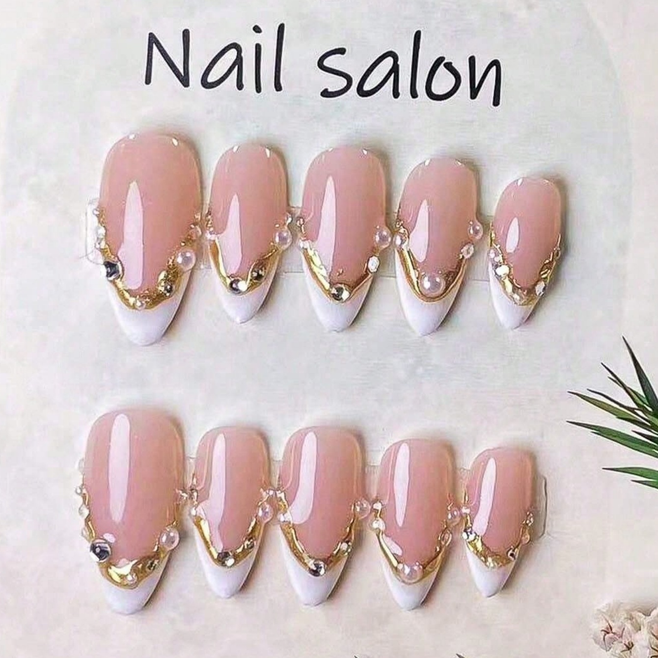 Nail Art French - 10 stuks handgemaakte amandelvormige nepnagels, met
