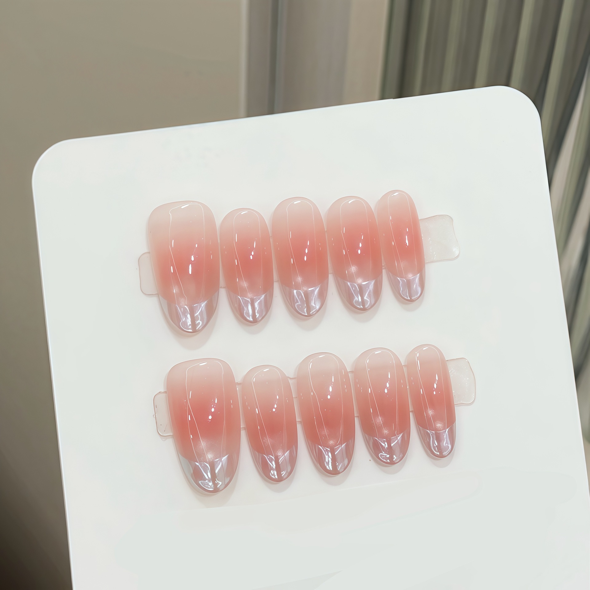 Nail Art French - 10 stuks pure handgeperste ovale nagels,